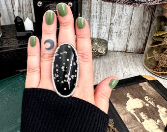 The Colossal Collection - Galaxy Obsidian Ring Set in Fine Silver Size 8.5 / One of a Kind