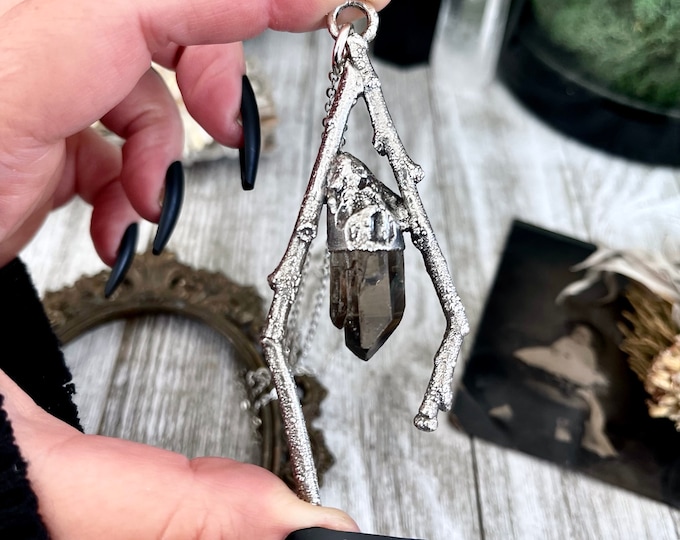 Sticks & Stones Collection- Smokey Quartz Necklace in Fine Silver // Big Crystal Necklace Witchy Jewelry Gothic Pendant Bohemian Festival