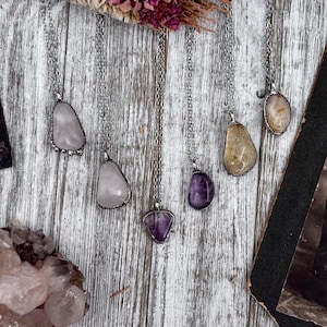 Dainty Pebble Necklace in Citrine, Amethyst, and Rose Quartz in Silver / Foxlark Collection / Gemstone Jewelry Witchy Crystal Pendant