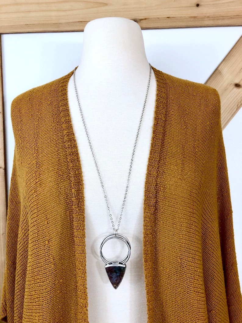 One of a Kind Large Moss Agate Statement Necklace in Fine Silver Foxlark Collection