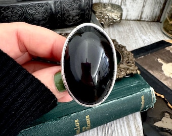 The Colossal Collection - Rainbow/Black Obsidian Crystal Ring Fine Silver Size 8 / One of a Kind
