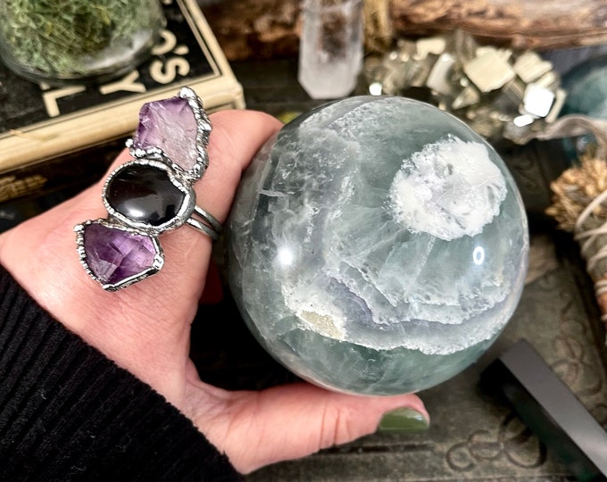 Purple and Green Fluorite Crystal Ball / FoxlarkCrystals / Crystal Sphere Wiccan Pagan Spells Rituals Magic Scrying Orb Metaphysical