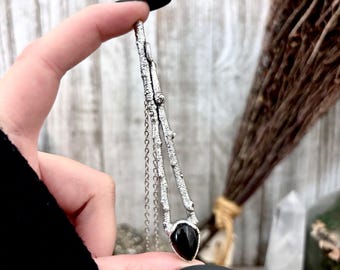 Black Onyx Crystal Necklace in Silver /Sticks & Stones Collection