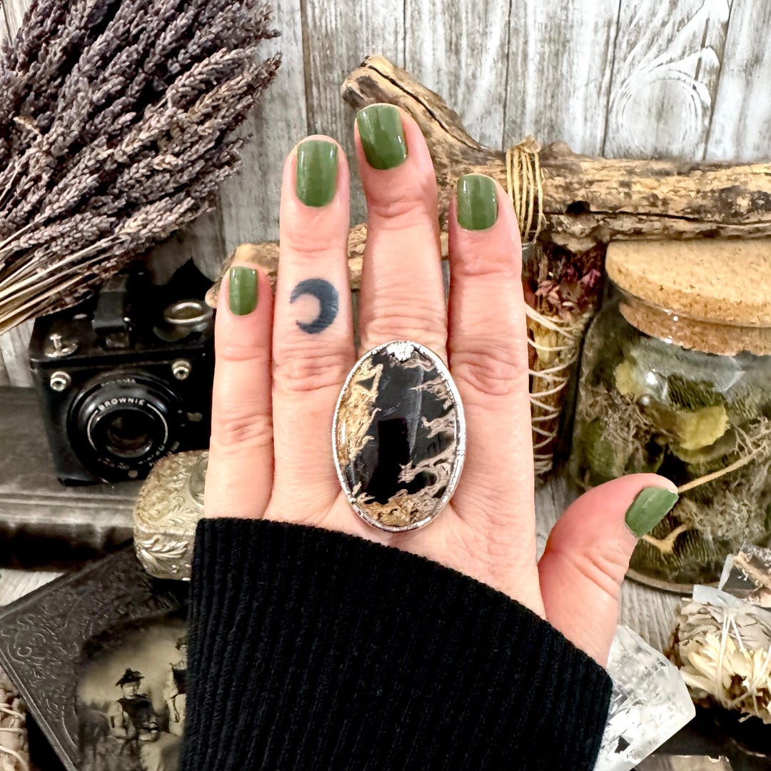 Fossilized Palm Root Crystal Ring Fine Silver Size 10 / Foxlark