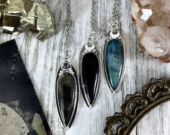 Crystal Necklace Silver Sheen Obsidian Necklace Black Onyx Necklace or Labradorite Necklace Magic Moon Necklace by FOXLARK / Crystal Jewelry