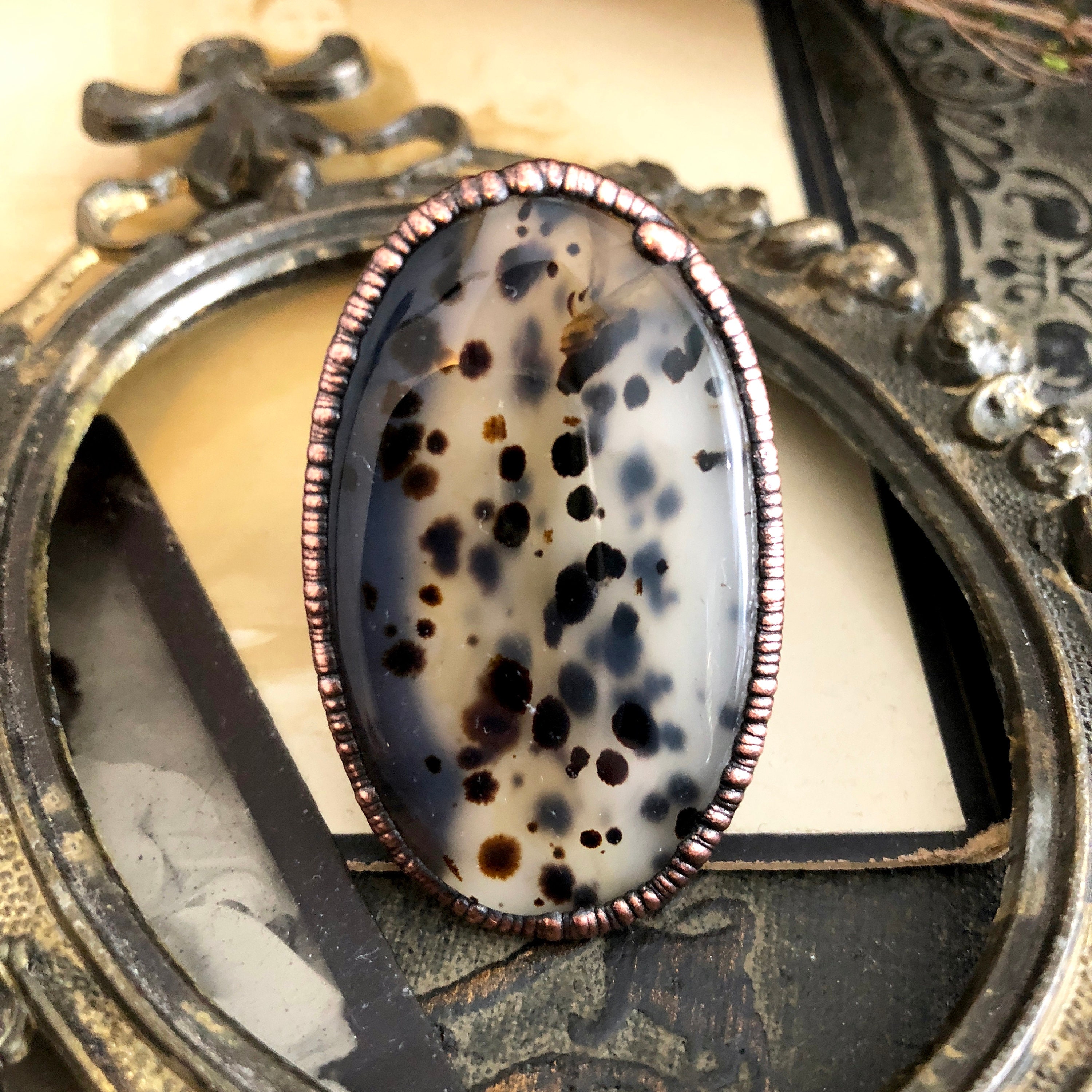 Moss Agate Ring / Natural Stone Ring size 8.25/ Crystal Ring / Gypsy