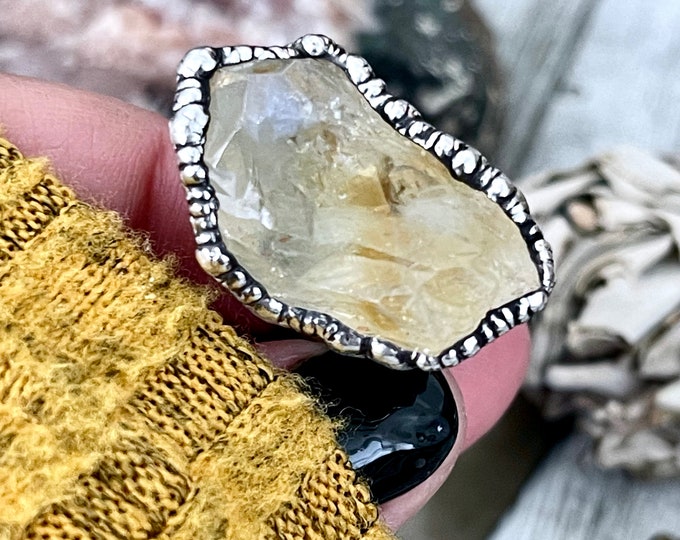 Size 6 Raw Citrine Crystal Point Ring Set in Fine Silver  / Foxlark Collection - One of a Kind / Big Crystal Ring Witchy Jewelry Gemstone