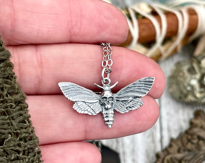 Tiny Talisman Collection - Sterling Silver Deaths Head Moth Pendant with Skull 19x30mm  / Curated by FOXLARK Collection 925