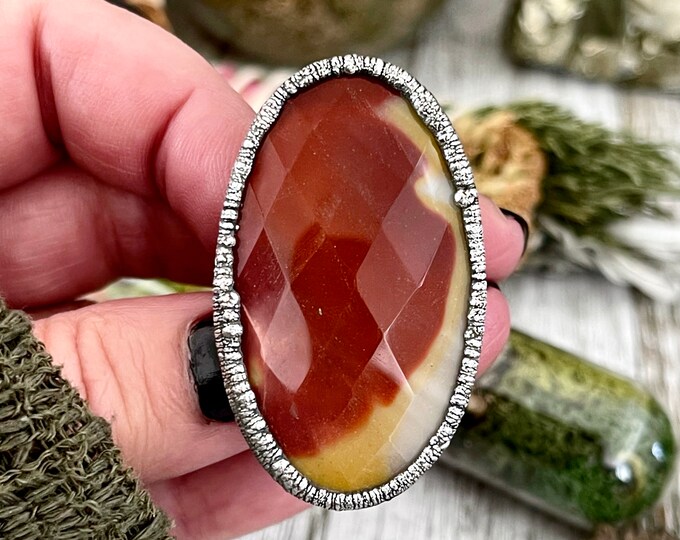 Size 6.5 Big Mookaite Stone Statement Ring in Fine Silver / Foxlark Collection - One of a Kind / Big Crystal Ring Witchy Jewelry Gemstone