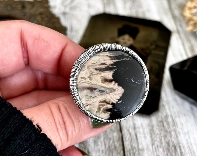 Size 6.5 Large Fossilized Palm Root Statement Ring in Fine Silver / Foxlark Collection - One of a Kind / Big Crystal Ring Witchy Jewelry