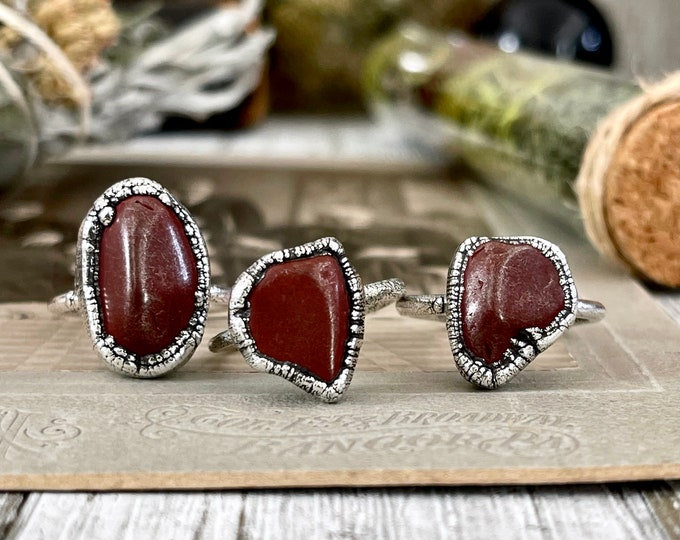 Natural Red Jasper Small Stone Ring in Fine Silver Size 5 6 7 8 9 10 / Foxlark Collection / Dainty Silver Crystal Ring / Bohemian Jewelry