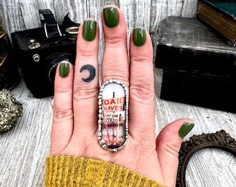 Road To Nowhere - Gas Station Last Stop Road Sign Ring Fine Silver Size 9 / One of a Kind