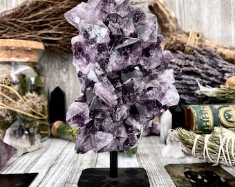 Large Purple Amethyst Crystal Druzy Cluster With Stand / FoxlarkCrystals / Big Purple Crystal Natural Crystal Healing Crystal Home Decor