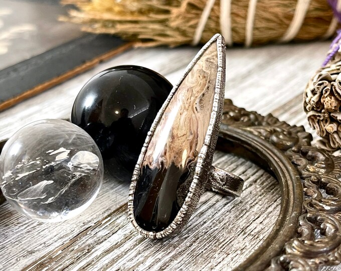 Unique Size 7 Large Fossilized Palm Root Statement Ring in Fine Silver / Foxlark Collection - One of a Kind / Gothic Jewelry Electroformed