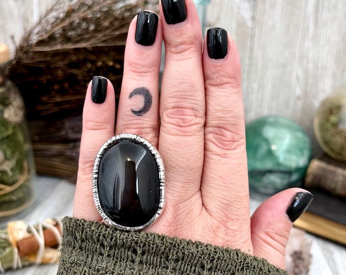 Size 7 Natural Black Obsidian Ring in Fine Silver / Foxlark Collection - One of a Kind Electroformed Jewelry Electroformed Gemstone