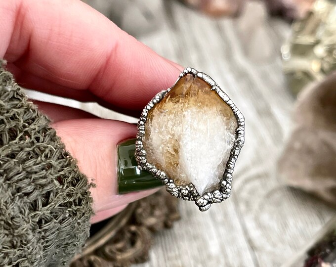 Size 5 Raw Citrine Crystal Point Ring Set in Fine Silver  / Foxlark Collection - One of a Kind / Big Crystal Ring Witchy Jewelry Gemstone