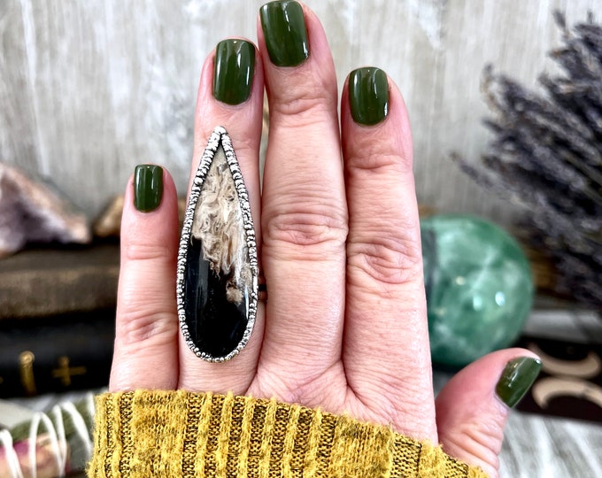 Unique Size 7 Large Fossilized Palm Root Statement Ring in Fine Silver / Foxlark Collection - One of a Kind / Gothic Jewelry Electroformed