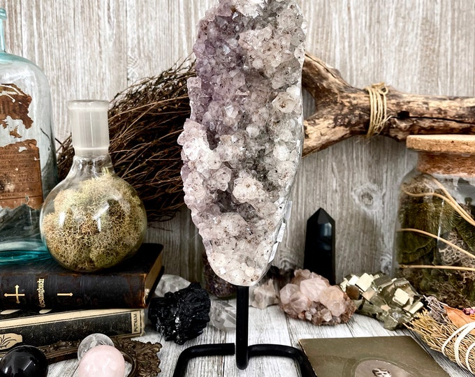 Large Purple Amethyst Crystal Druzy Geode With Stand / FoxlarkCrystals / Big Crystal Cluster Natural Crystal Healing Wiccan Gemstone