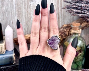 Raw Amethyst Crystal Ring Set in Fine Silver Size 8 / Foxlark Collection - One of a Kind