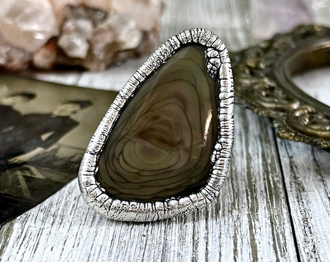 Size 8 Large Imperial Jasper Statement Ring in Fine Silver / Foxlark Collection - One of a Kind / Big Crystal Ring Witchy Jewelry Gemstone