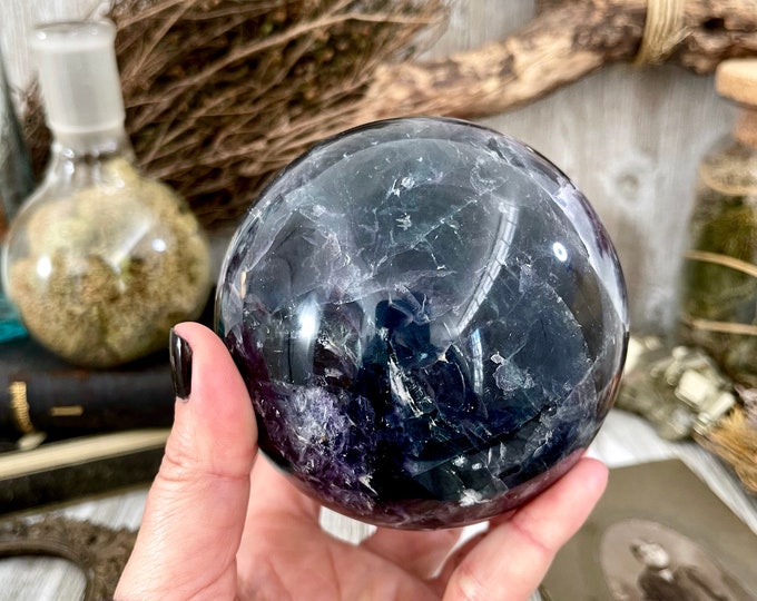 Purple and Green Fluorite Crystal Ball / FoxlarkCrystals/ Crystal Sphere Wiccan Pagan Spells Rituals Magic Scrying Orb Metaphysical