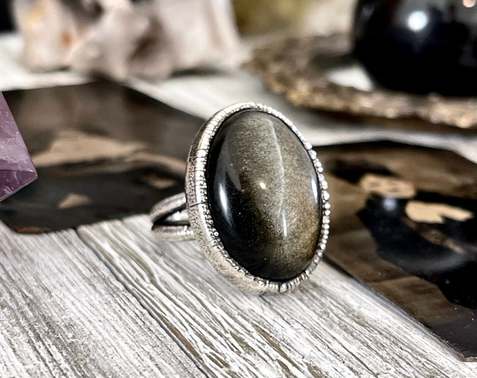 Size 6 Golden Sheen Obsidian Statement Ring in Fine Silver /  Foxlark Collection - One of a Kind Gemstone