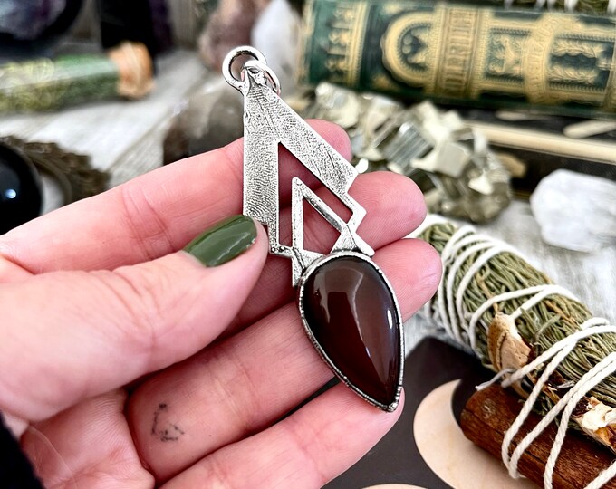 Moss & Moon Collection - Red Carnelian  Statement Necklace set in Fine Silver /  / Punk Alternative Witchy Pendent Gemstone Jewelry