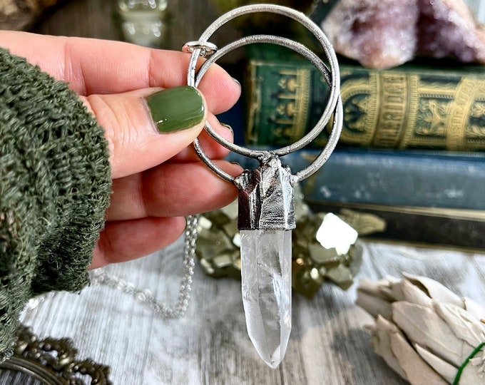 Raw Crystal Necklace Raw Clear Quartz Necklace in Silver / Bohemian Jewelry Gift for her