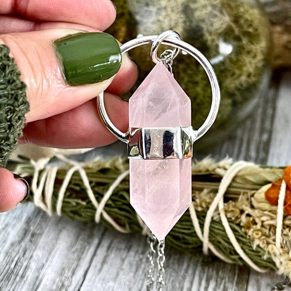 Rose Quartz Crystal Point Necklace in Sterling Silver  -Designed by FOXLARK Collection / Witchy Necklace Goth Jewelry / Gothic Jewelry