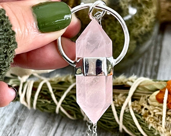 Rose Quartz Crystal Point Necklace in Sterling Silver  -Designed by FOXLARK Collection / Witchy Necklace Goth Jewelry / Gothic Jewelry