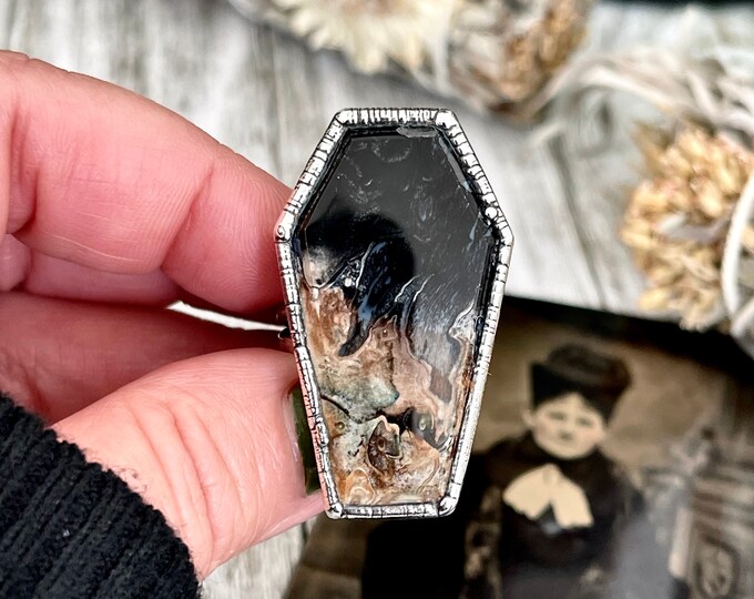 Size 10 Fossilized Palm Root Coffin Statement Ring in Fine Silver / Foxlark Collection - One of a Kind / Big Crystal Ring Witchy Jewelry