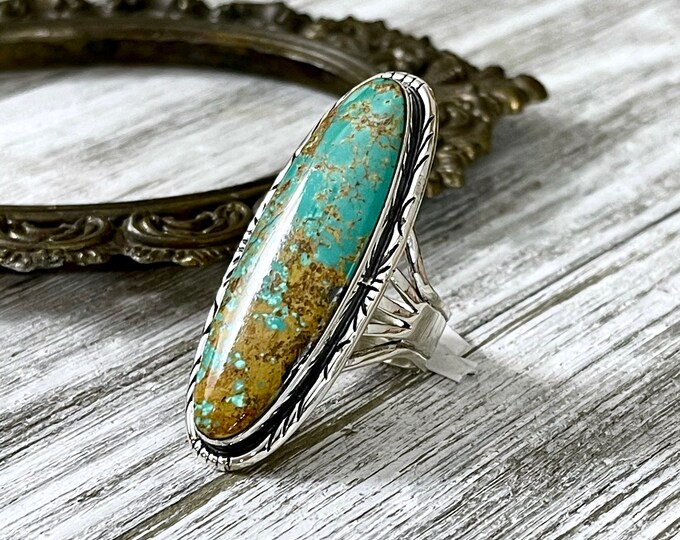 Stunning Royston Turquoise Statement Ring Set in Sterling Silver Size 10 / Curated by FOXLARK Collection