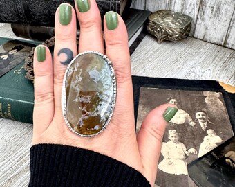 The Colossal Collection - Fancy Moss Agate Crystal Ring Fine Silver Size 9 / Foxlark Collection - One of a Kind