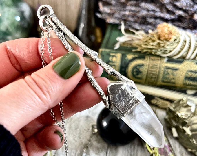 Sticks & Stones Collection- Raw Clear Quartz Crystal Necklace in Fine Silver / / Big Crystal Necklace Witchy Jewelry Gothic Necklace Pendant