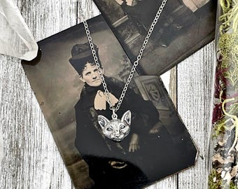 Tiny Talisman Collection - Sterling Silver Cat Necklace Pendant 17mm /