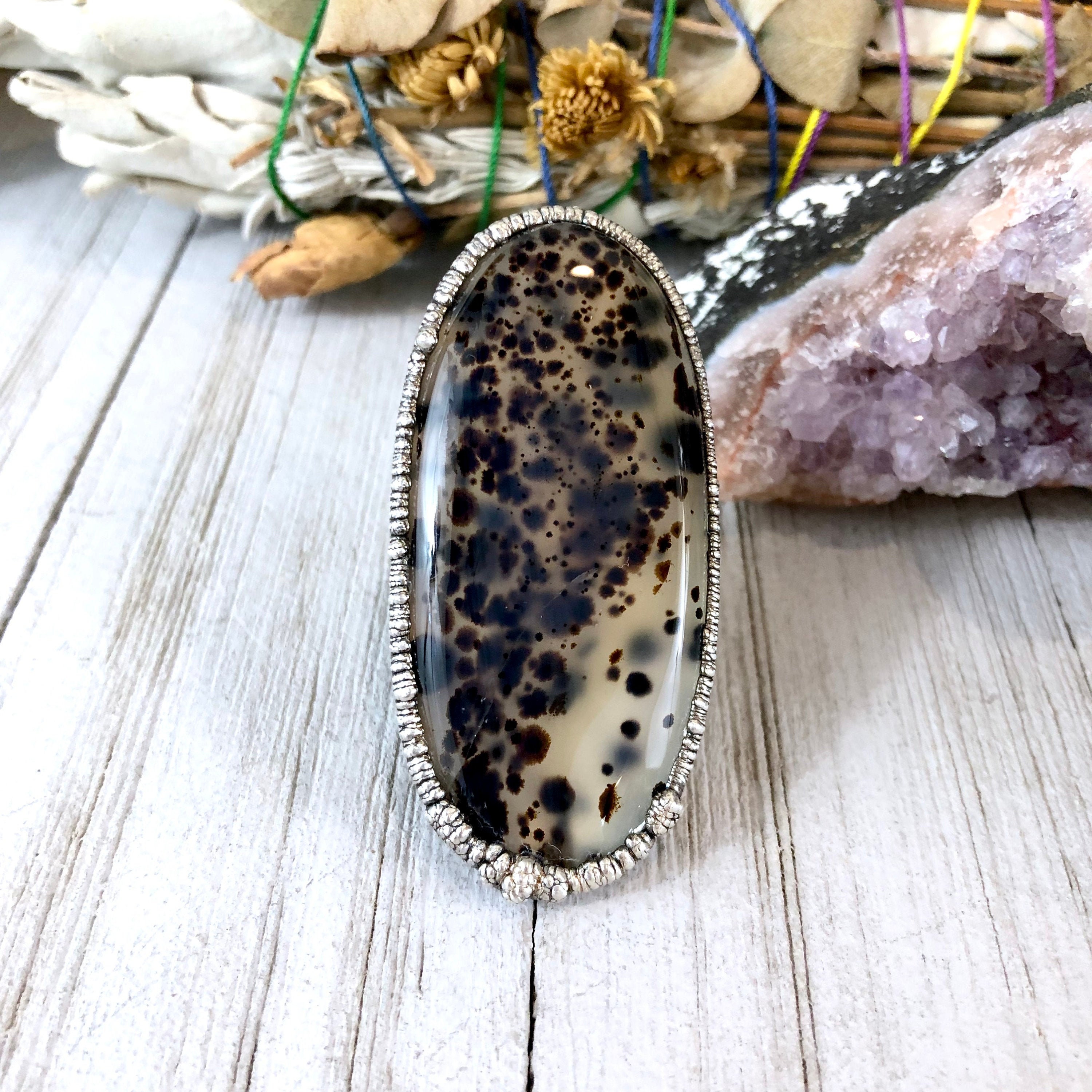 Size 7.5 Big Silver Ring Montana Moss Agate Ring