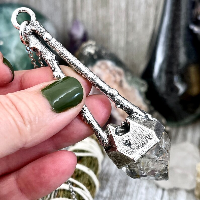 Sticks & Stones Collection Herkimer Diamond Necklace in Fine Silver // Big Crystal Necklace. Witchy Jewelry Gothic Pendant image 4