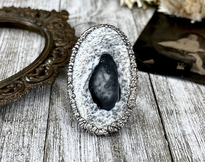 Size 7 Dendritic Agate Large Crystal Ring in Fine Silver /  Foxlark Collection - One of a Kind / Big Crystal Ring Witchy Jewelry