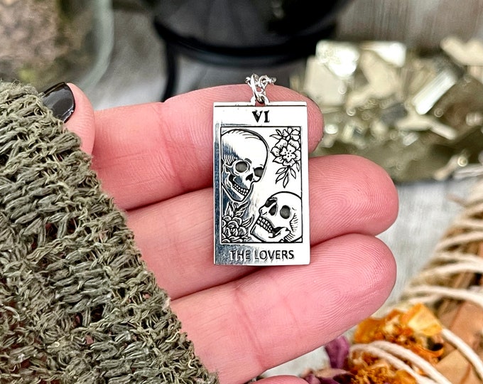 Tiny Talisman Collection - Sterling Silver Tarot Cart The Lovers Skull Necklace Charm 24x15mm /   / Witchy Necklace Goth Jewelry