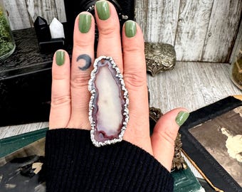 The Colossal Collection - Agate Slice Crystal Ring Fine Silver Size 9.5 / One of a Kind