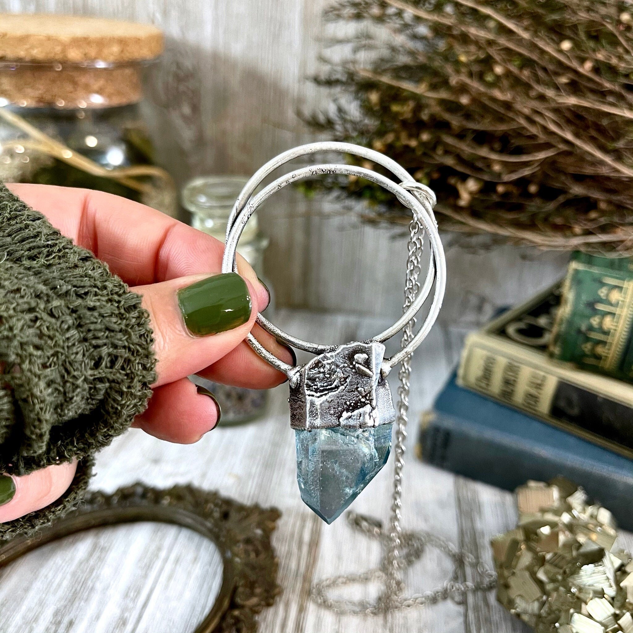 Aqua Aura Quartz Crystal Locket Pendant | Starborn Creations