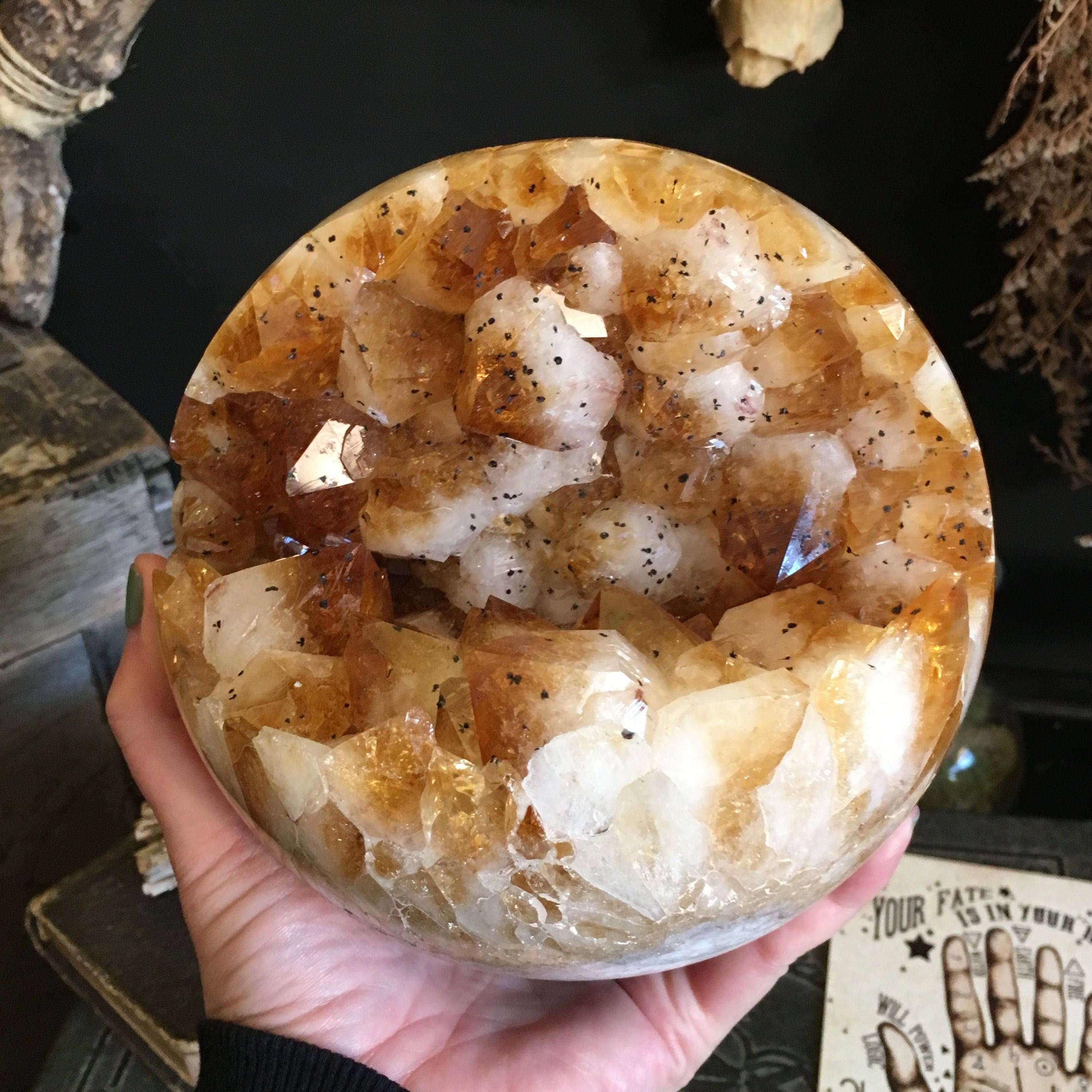 Crystal Ball Raw Citrine Geode Yellow Crystal Sphere Large Crystal Ball