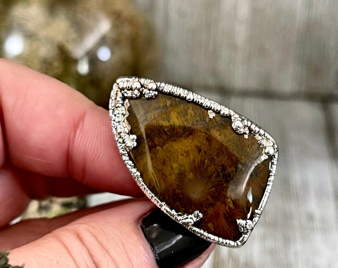 Size 7 Silver Natural Fancy Moss Agate Crystal Statement Ring / Foxlark Collection - One of a Kind / Big Crystal Ring Witchy Jewelry