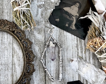 Sticks & Stones Collection- Purple Vera Cruz Amethyst Necklace in Fine Silver // Large Crystal Necklace Witchy Jewelry Gothic Pendant