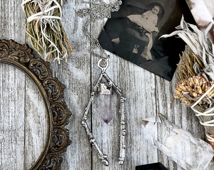 Sticks & Stones Collection- Purple Vera Cruz Amethyst Necklace in Fine Silver // Large Crystal Necklace Witchy Jewelry Gothic Pendant