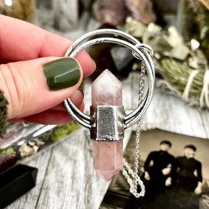 Rose Quartz Crystal Necklace in Silver / Foxlark Collection - One of a Kind / Gemstone Jewelry Witchy Crystal Pendant