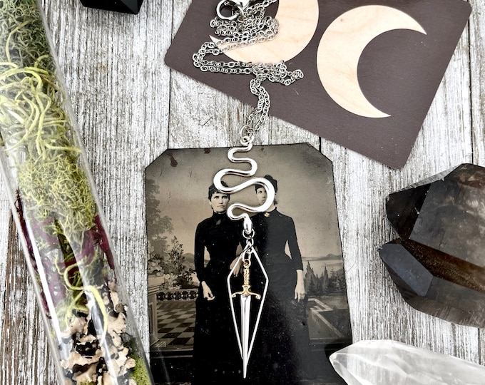 Snake and Sword Talisman Necklace / Talisman Collection- Sterling Silver / Witchy Jewelry Gothic Necklace Charm Totem Amulet