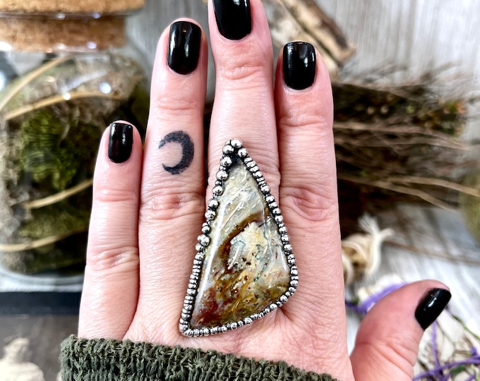 Unique Size 8.5 Large Fossilized Palm Root Statement Ring in Fine Silver / Foxlark Collection - One of a Kind / Gothic Jewelry Electroformed