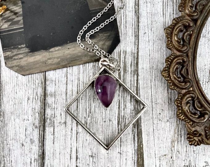 Amethyst Crystal Necklace Pendant in Fine Silver / Foxlark Collection - One of a Kind / Witchy Necklace Goth Jewelry / Gothic Jewelry