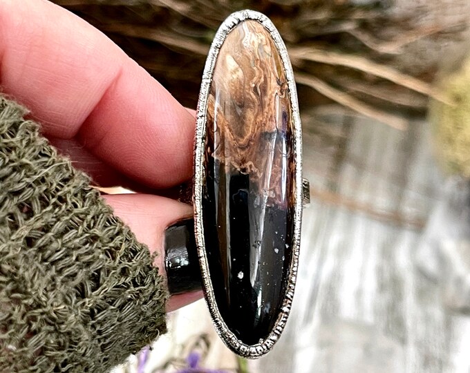 Unique Size 7 Large Fossilized Palm Root Statement Ring in Fine Silver / Foxlark Collection - One of a Kind / Gothic Jewelry Electroformed